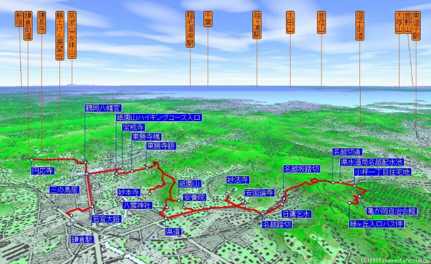 祇園山ハイキングコース･名越切通鳥瞰図