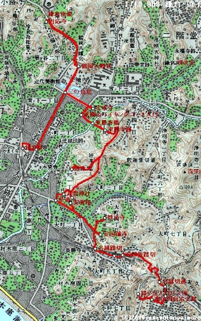 祇園山ハイキングコース･名越切通案内図
