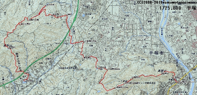 鷹取山・霧降りの滝・湘南平・浅間山・八俵山・高麗山案内図